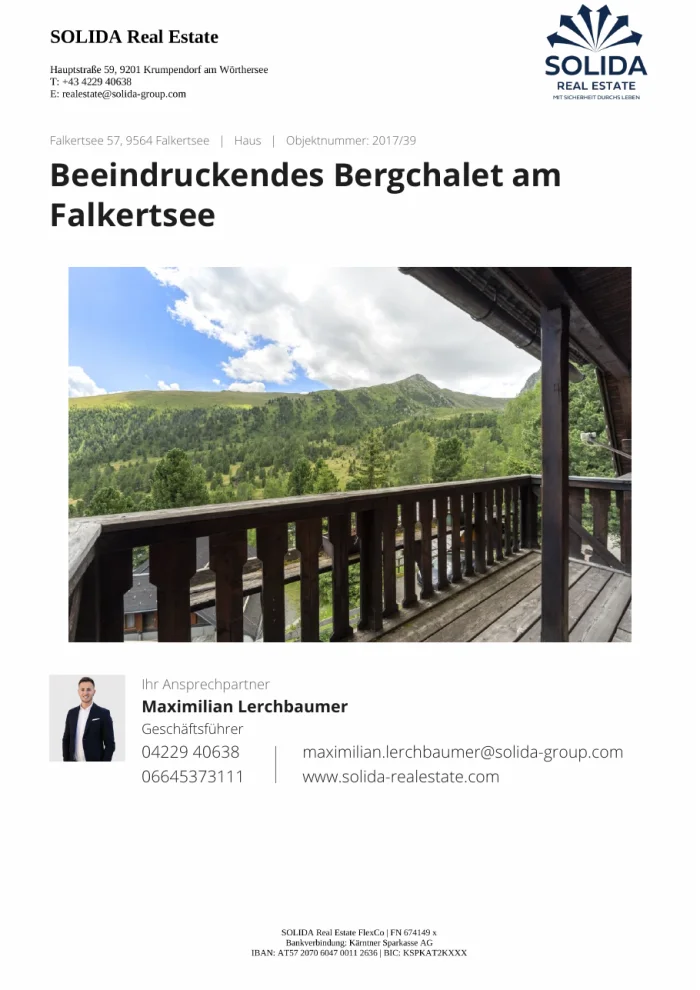 Titelseite des Exposés Bergchalet am Falkertsee