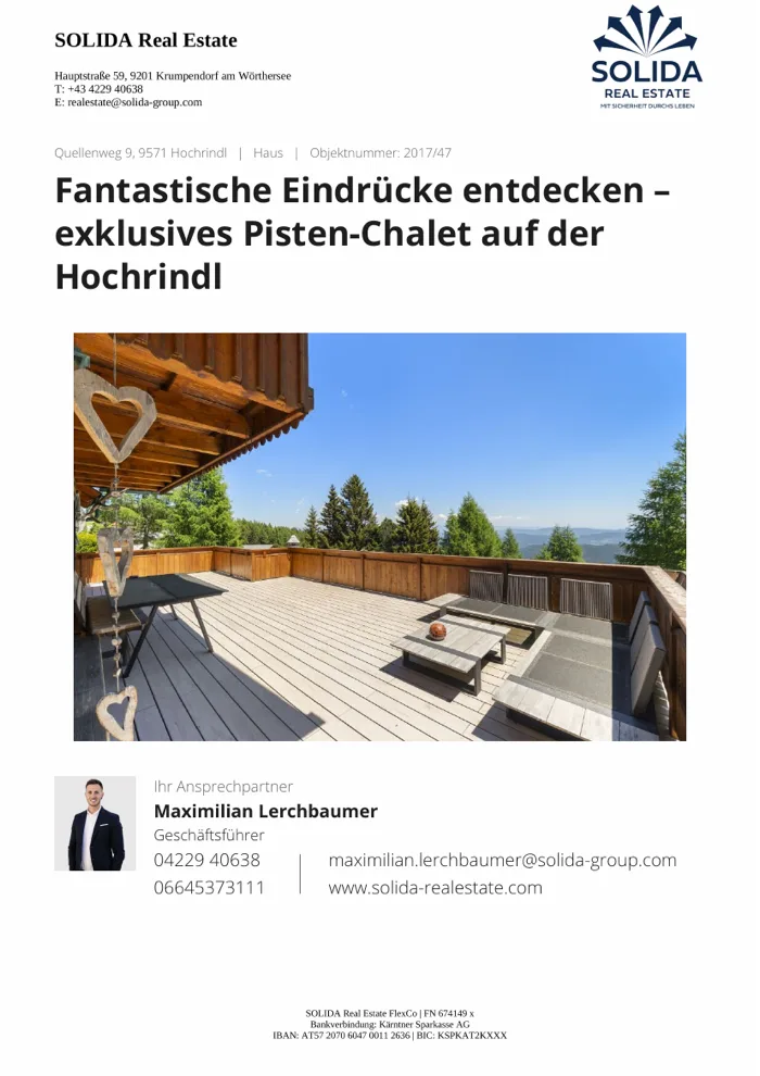 Titelseite des Exposés Pisten-Chalet auf der Hochrindl