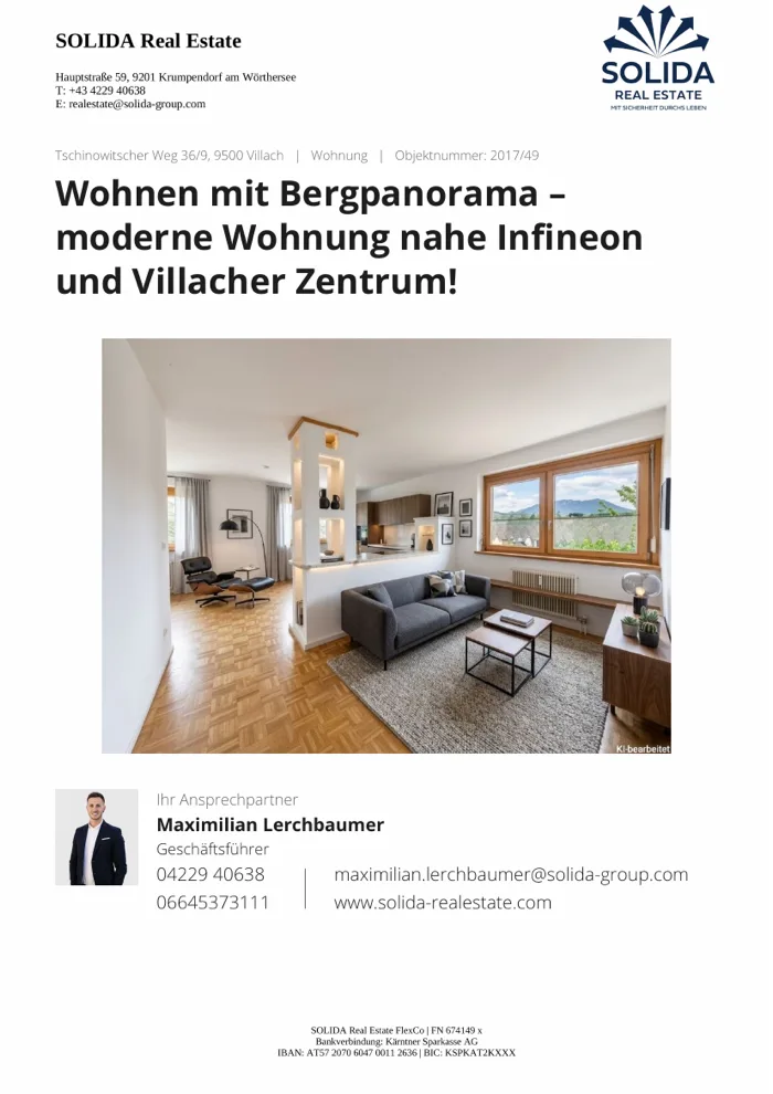 Titelseite des Exposés Bergblick-Wohnung in Villach